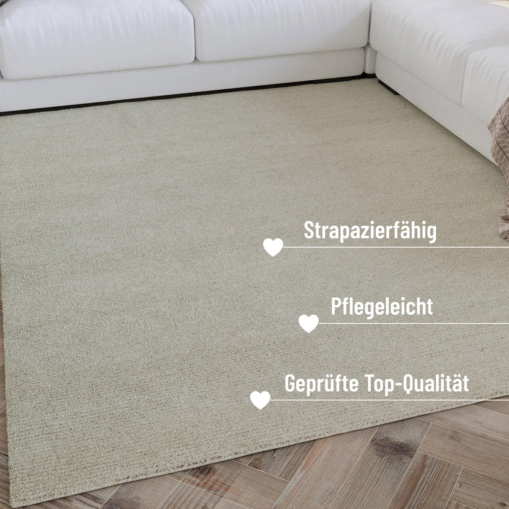 Kurzflor Teppich Rund Creme Weiß "Hamptons THIRTYTWO" WECONhome