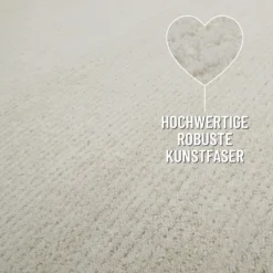 Kurzflor Teppich Rund Creme Weiß