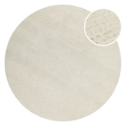 Kurzflor Teppich Rund Creme Weiß