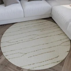 Kurzflor Teppich Rund Creme Weiß 