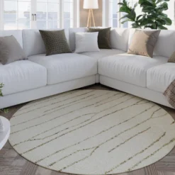 Kurzflor Teppich Rund Creme Weiß 