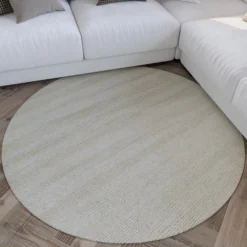 Kurzflor Teppich Rund Creme Weiß 