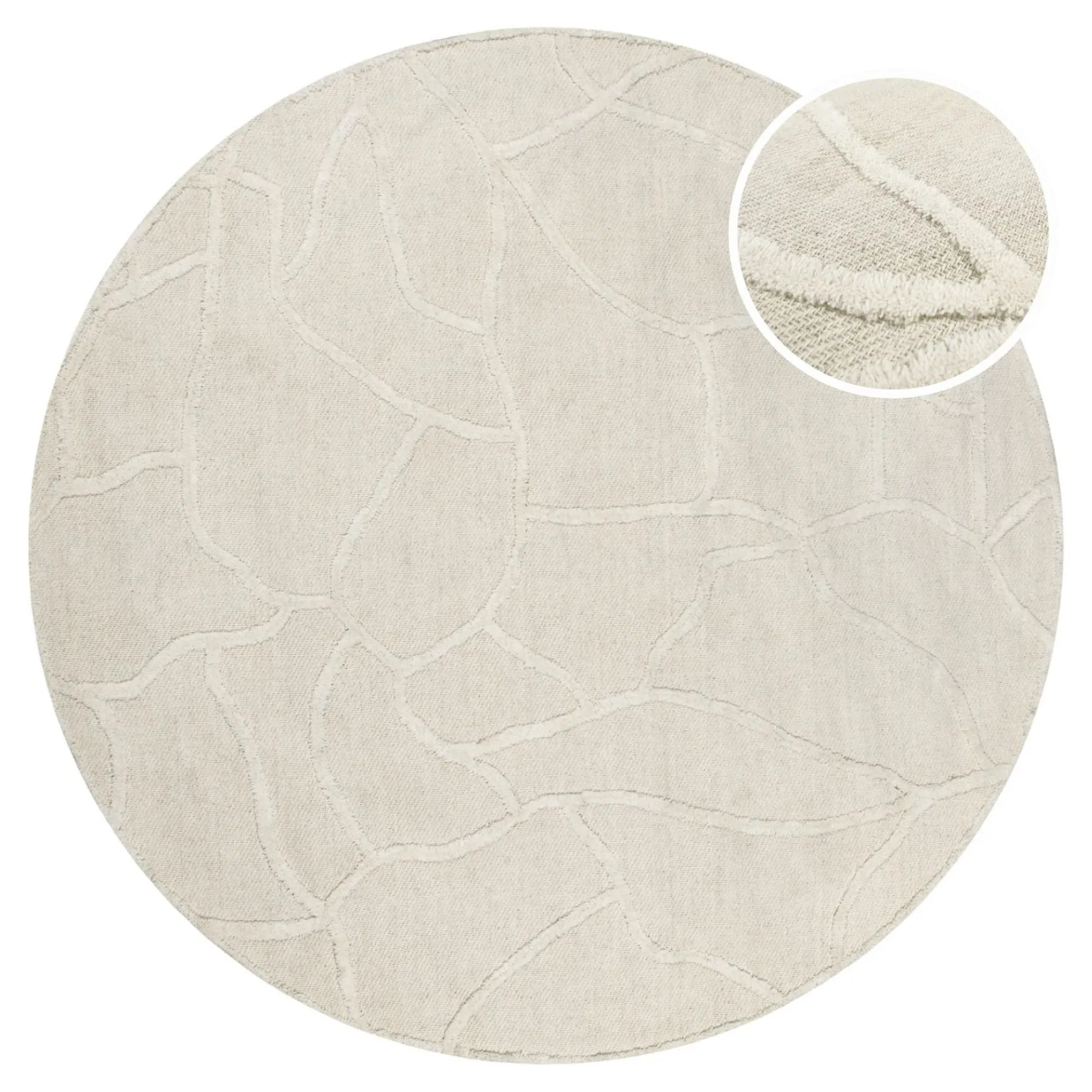 Kurzflor Teppich Rund Creme Weiß "Hamptons TWENTYSIX" WECONhome