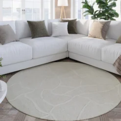 Kurzflor Teppich Rund Creme Weiß
