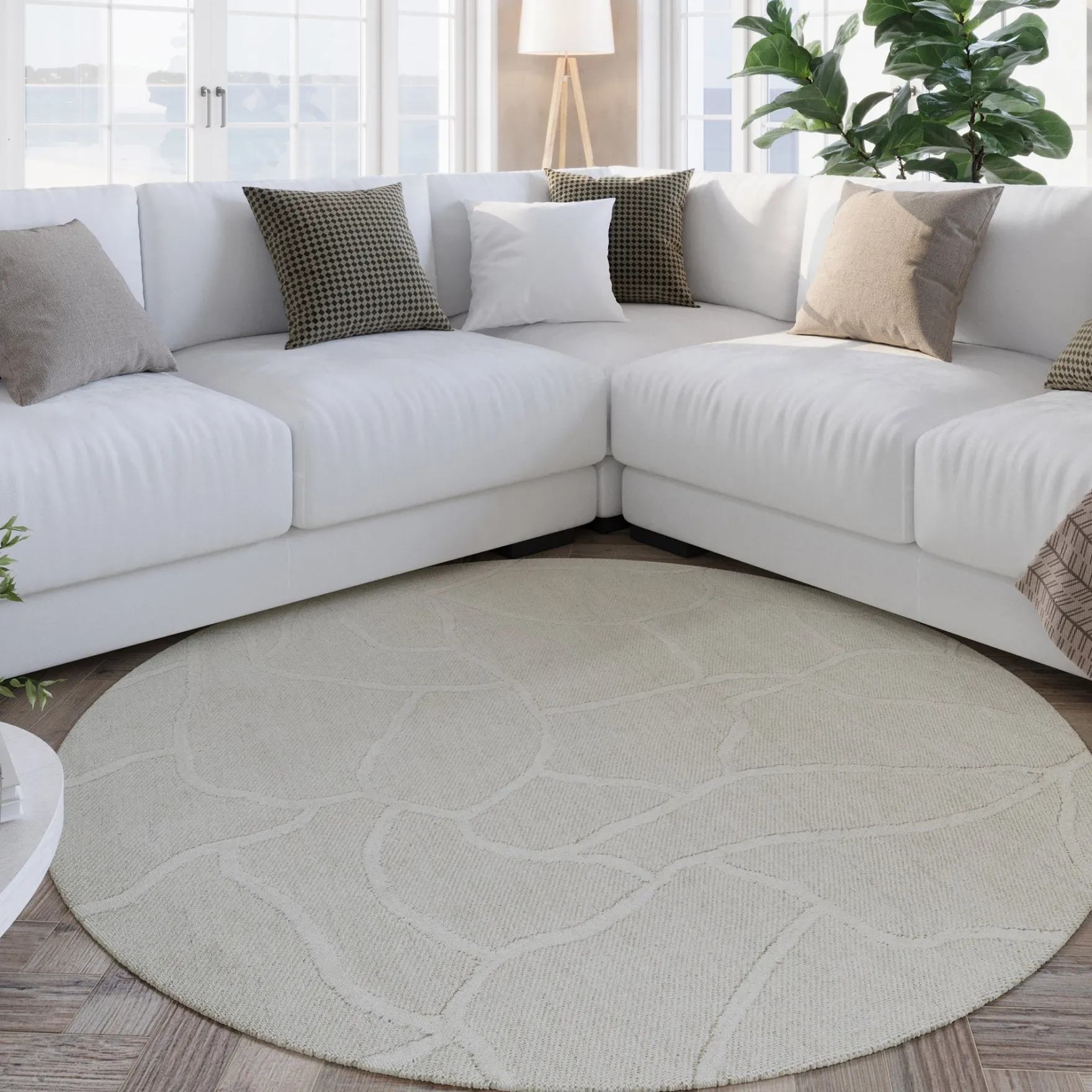 Kurzflor Teppich Rund Creme Weiß "Hamptons TWENTYSIX" WECONhome