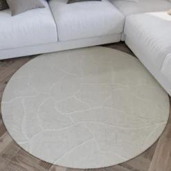 Kurzflor Teppich Rund Creme Weiß
