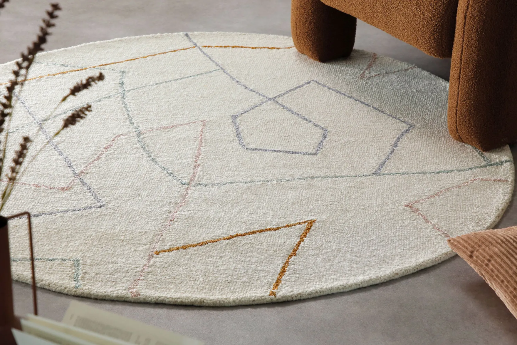 Kurzflorteppich Rund Creme Weiß aus Schurwolle "Nox" WECONhome