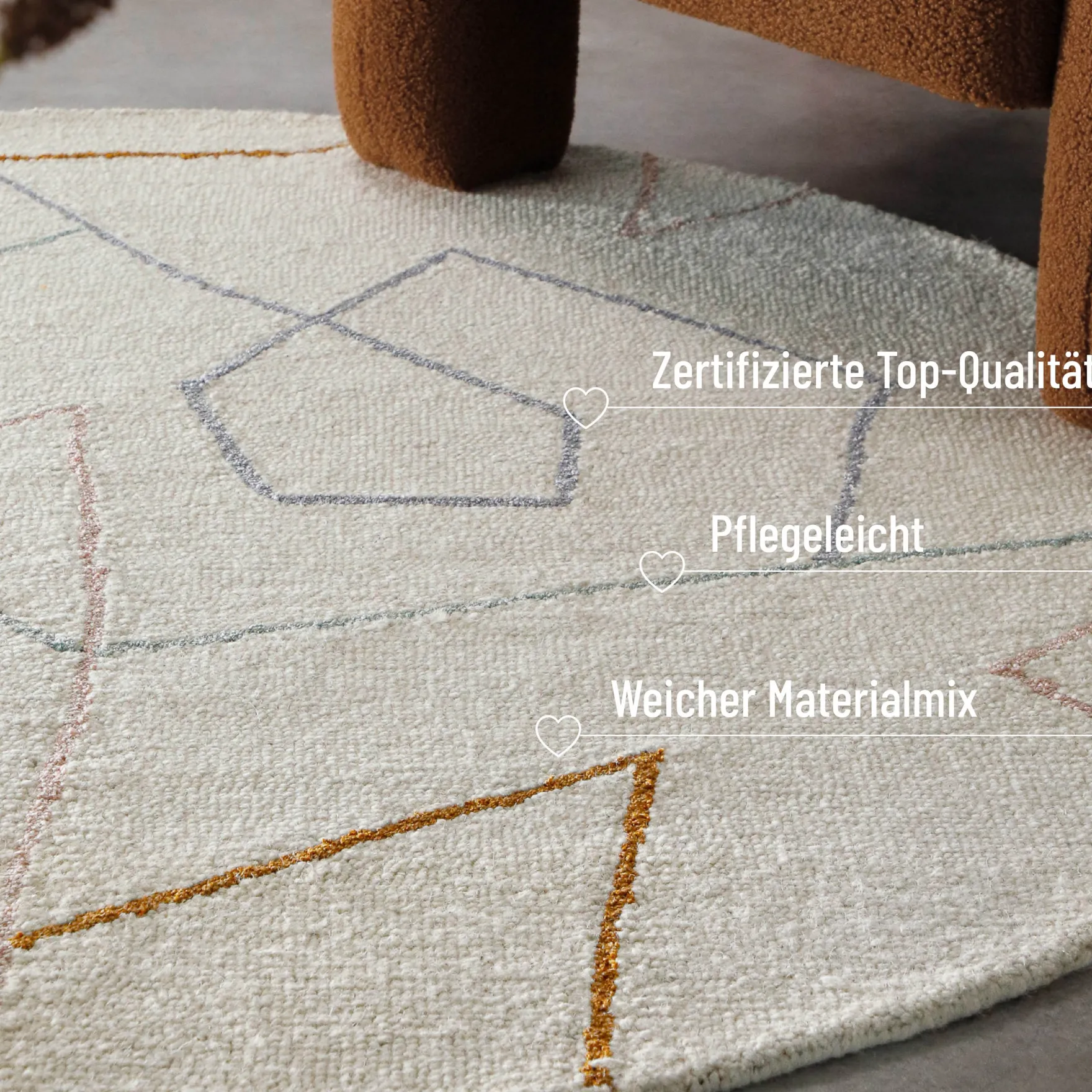 Kurzflorteppich Rund Creme Weiß aus Schurwolle "Nox" WECONhome