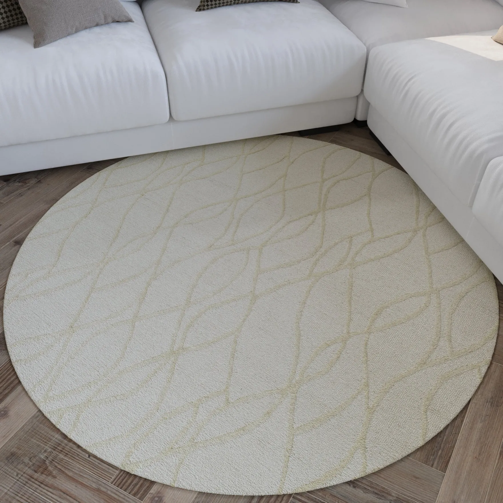 Kurzflor Teppich Rund Creme Weiß aus Schurwolle "Hamptons TWENTYTHREE" WECONhome