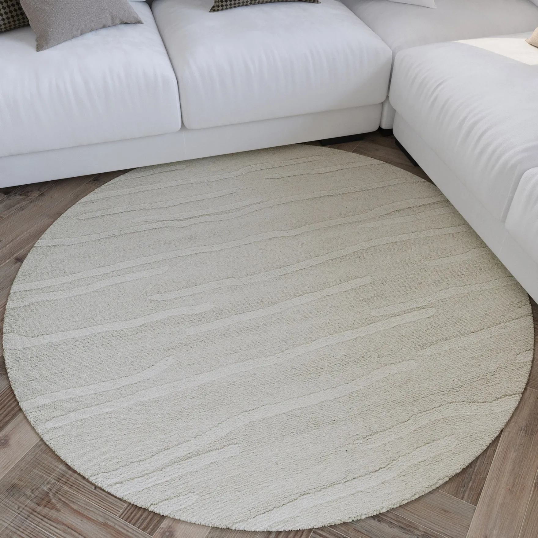 Kurzflor Teppich Rund Creme Weiß aus Schurwolle "Hamptons TWENTY" WECONhome