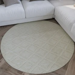 Kurzflor Teppich Rund Creme Weiß aus Schurwolle "Hamptons SEVENTEEN" WECONhome
