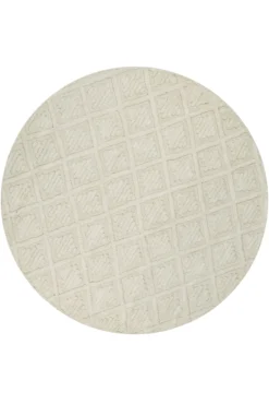 Kurzflor Teppich Rund Creme Weiß aus Schurwolle 