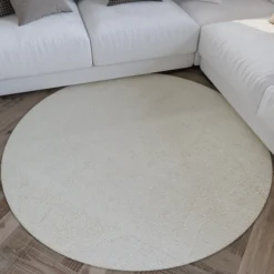 Kurzflor Teppich Rund Creme Weiß aus Schurwolle "Hamptons FIFTEEN" WECONhome