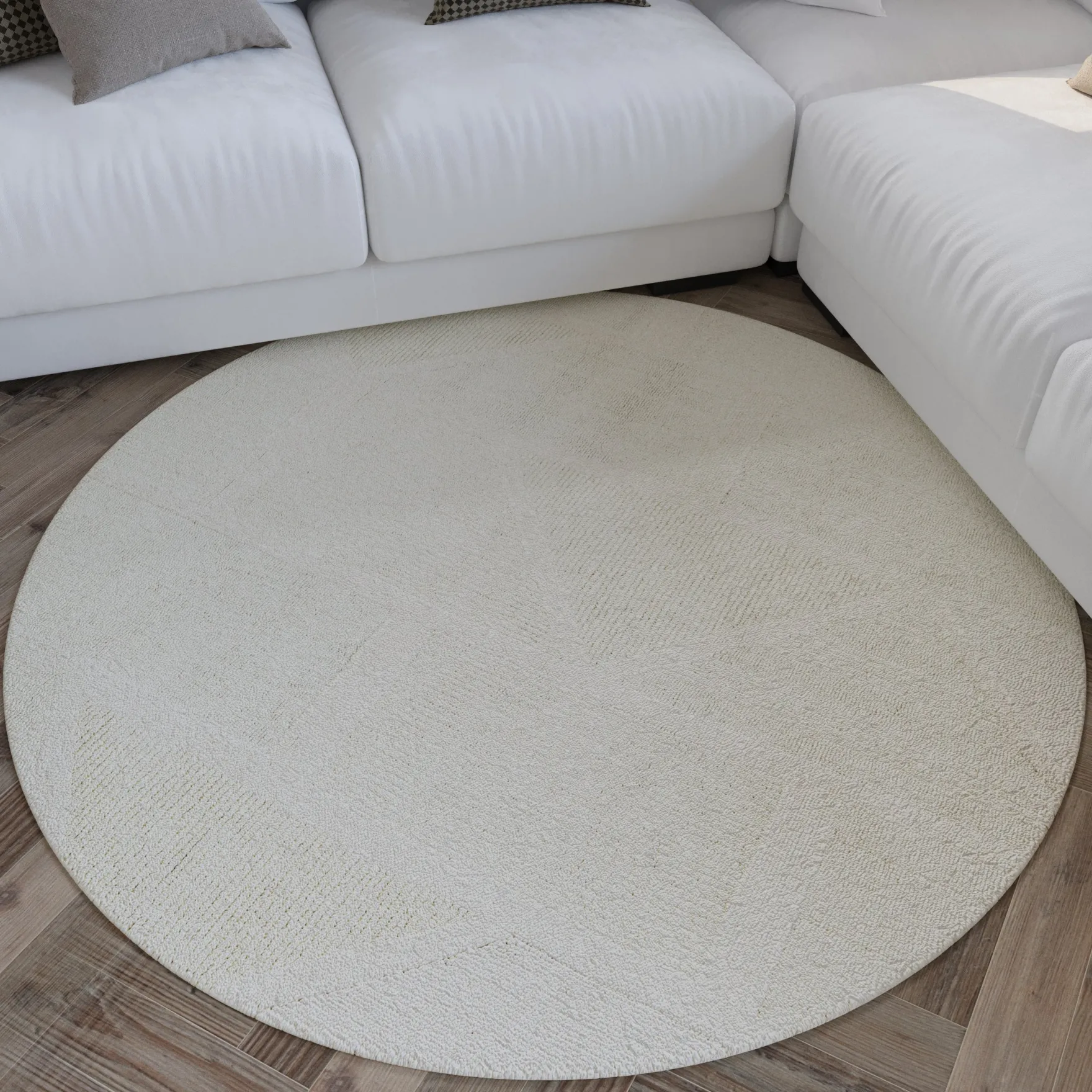 Kurzflor Teppich Rund Creme Weiß aus Schurwolle "Hamptons FIFTEEN" WECONhome