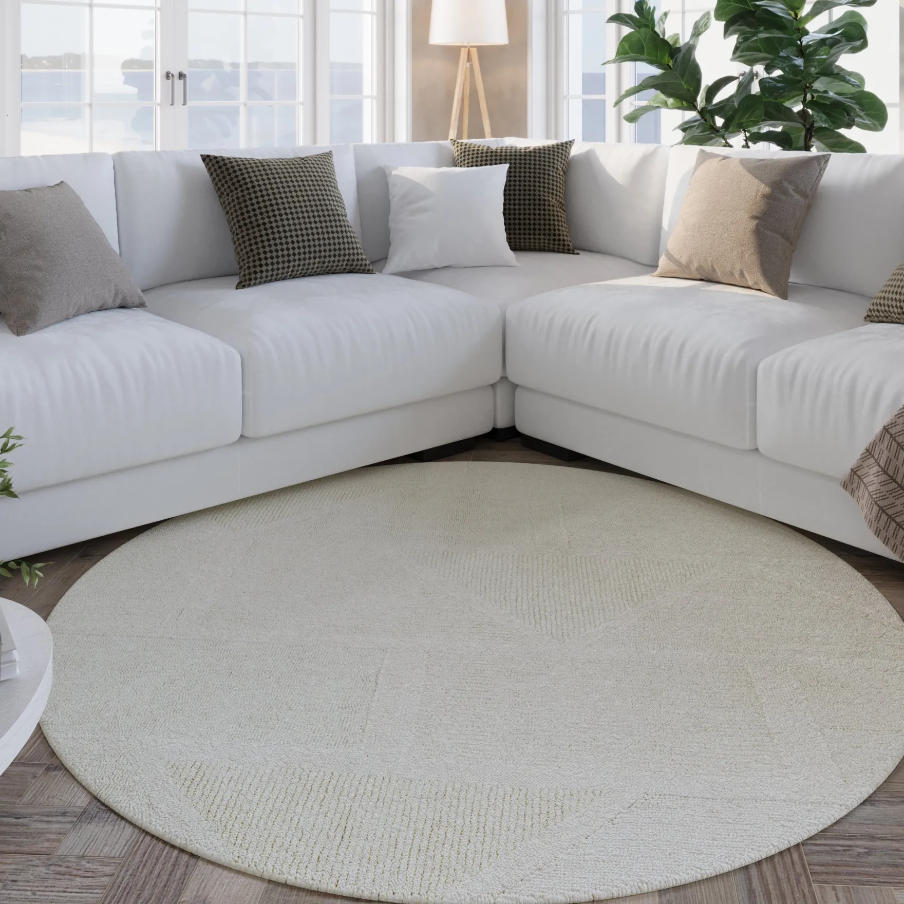 Kurzflor Teppich Rund Creme Weiß aus Schurwolle "Hamptons FIFTEEN" WECONhome