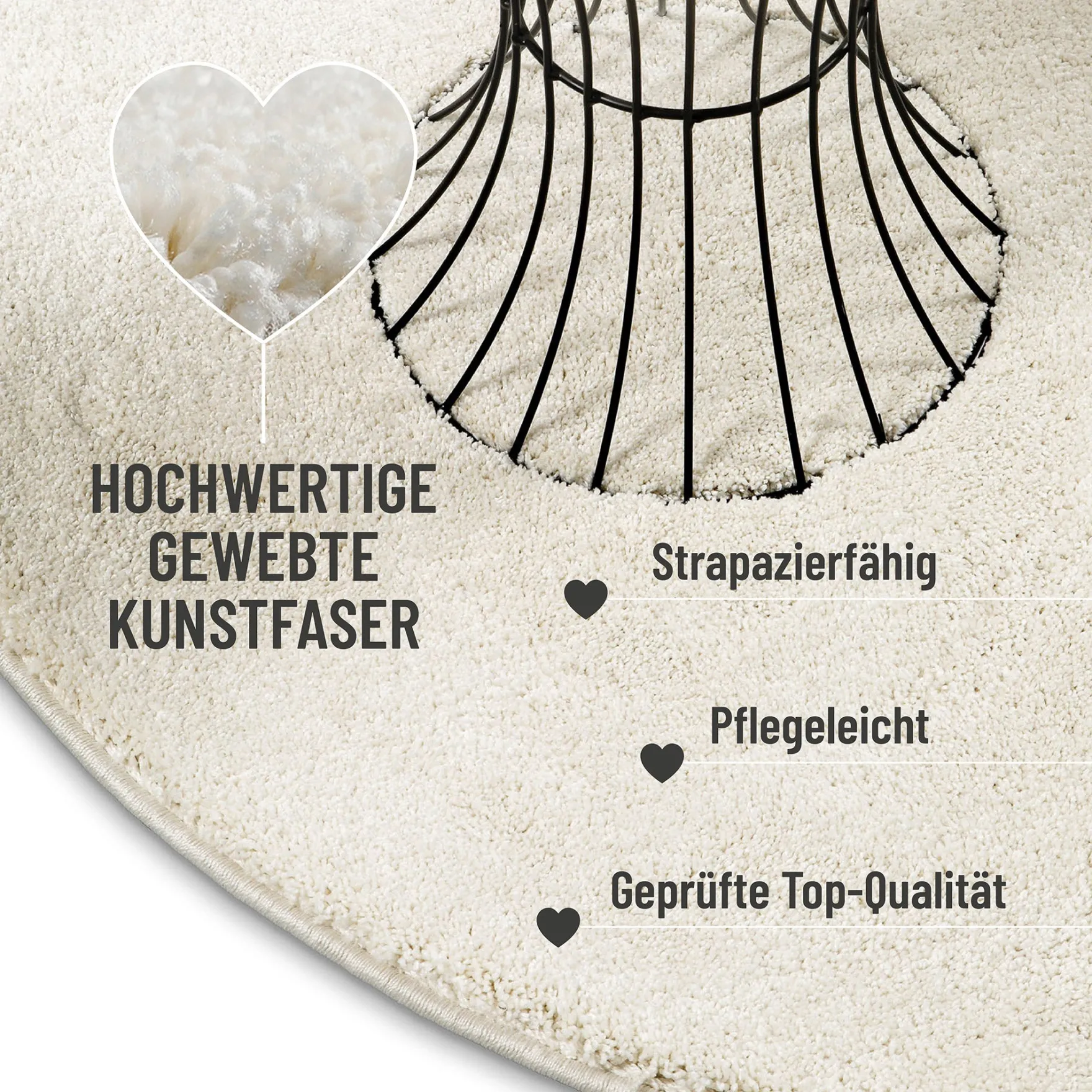 Kurzflorteppich Rund Creme Weiß "Nova" WECONhome Basics
