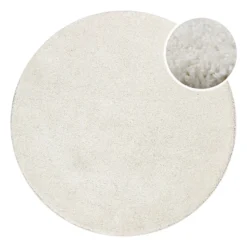 Kurzflorteppich Rund Creme Weiß