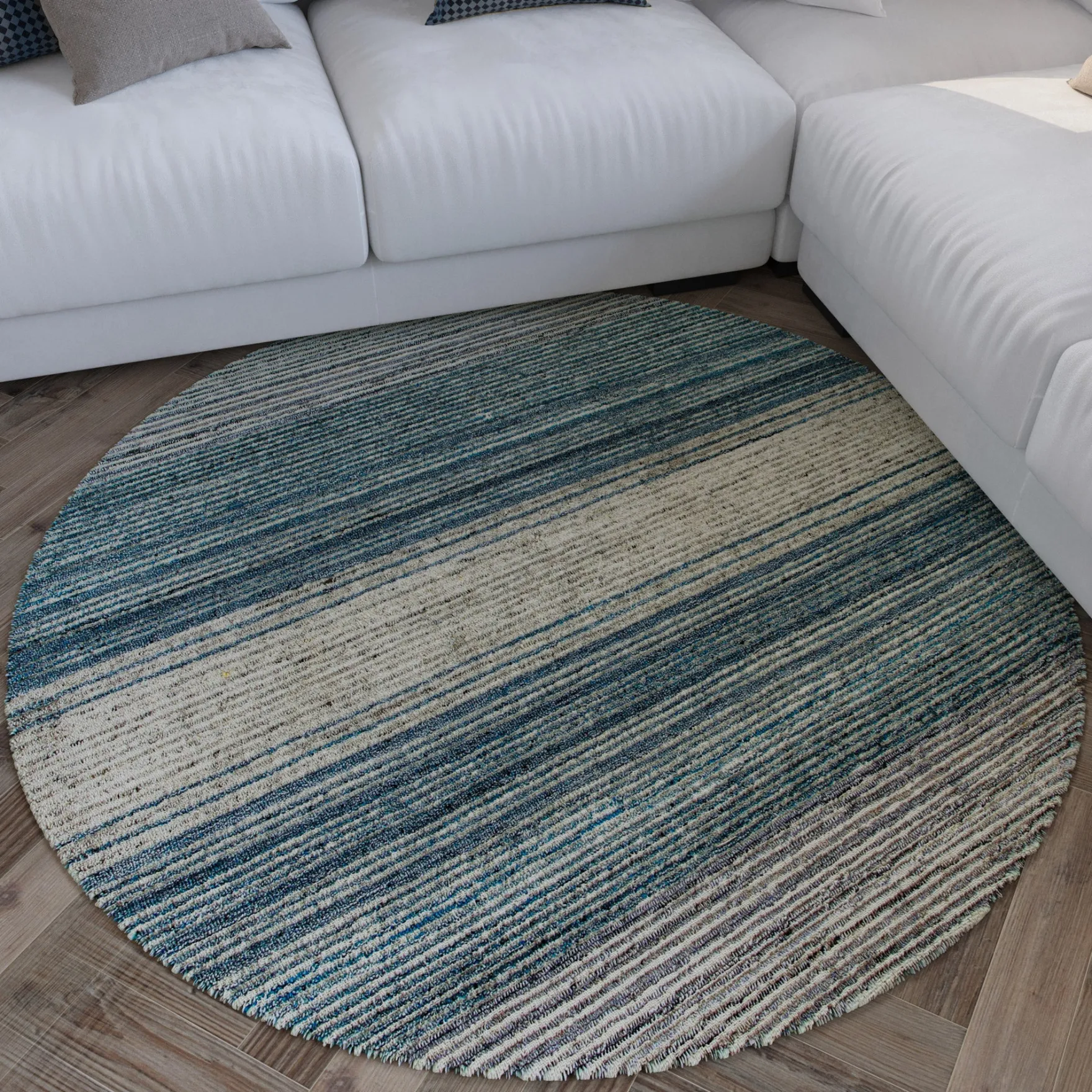 Kurzflor Teppich Rund Grau Blau meliert "Hamptons TWENTYFOUR" WECONhome