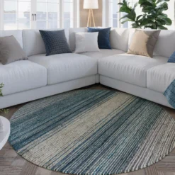 Kurzflor Teppich Rund Grau Blau meliert