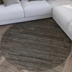 Kurzflor Teppich Rund Grau Braun meliert 