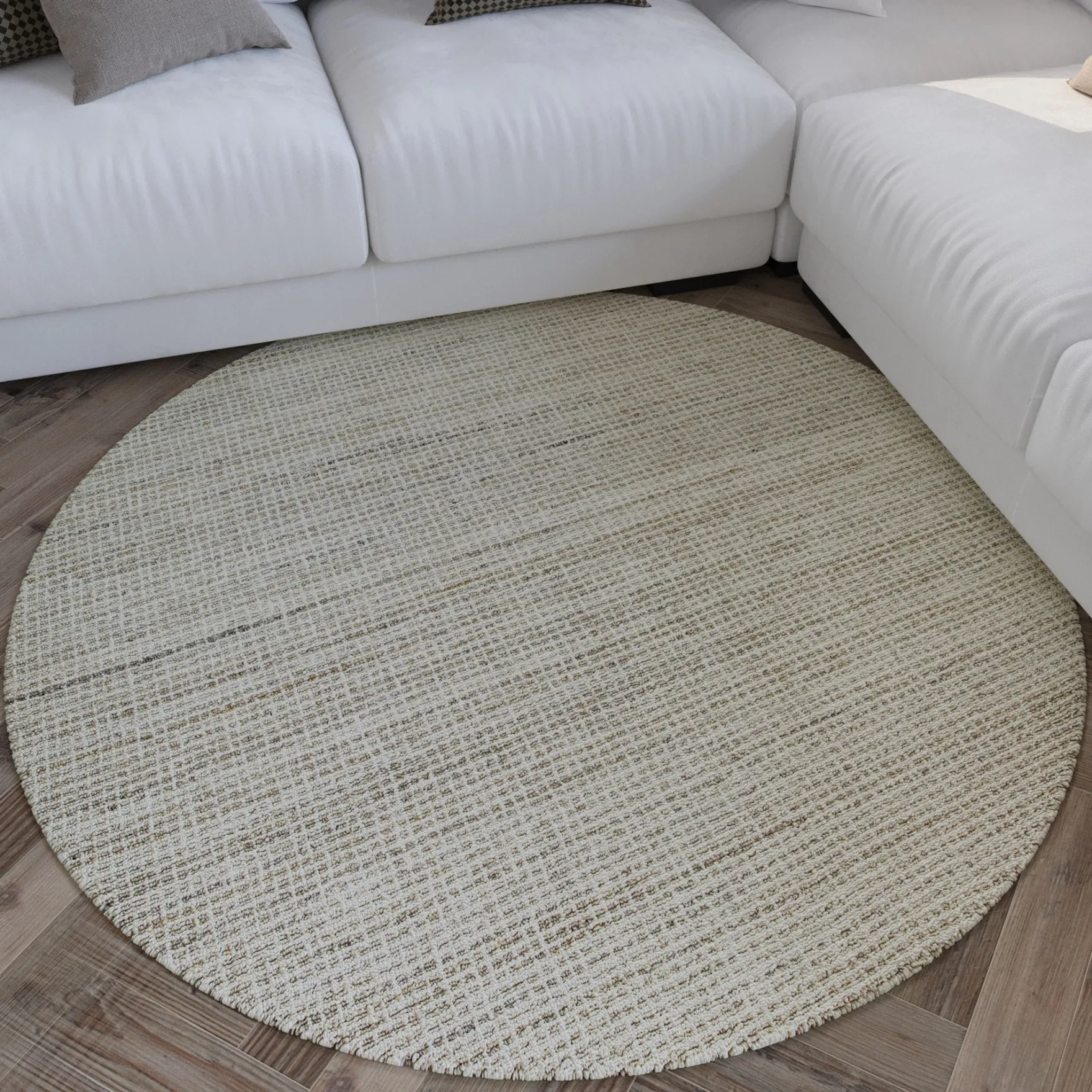 Kurzflor Teppich Rund Greige meliert "Hamptons FOURTEEN" WECONhome