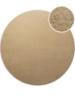 Kurzflorteppich Rund Sand Beige