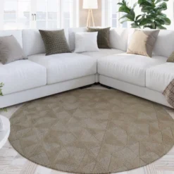 Kurzflor Teppich Rund Sand Beige aus Schurwolle "Hamptons THIRTYSEVEN" WECONhome