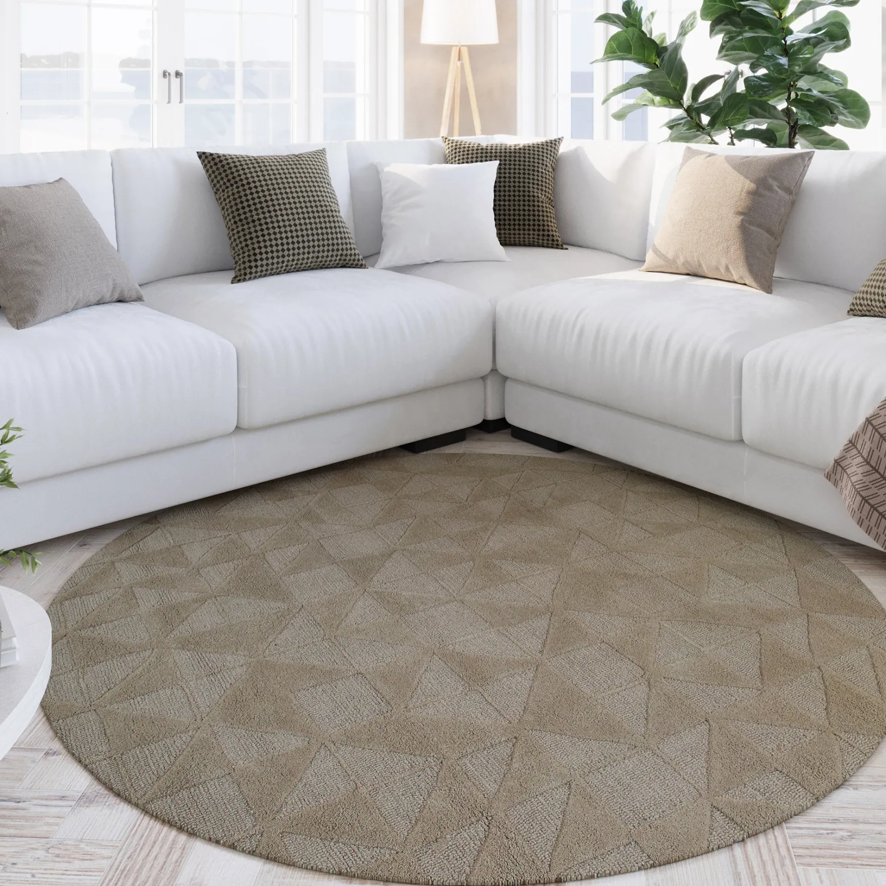 Kurzflor Teppich Rund Sand Beige aus Schurwolle "Hamptons THIRTYSEVEN" WECONhome