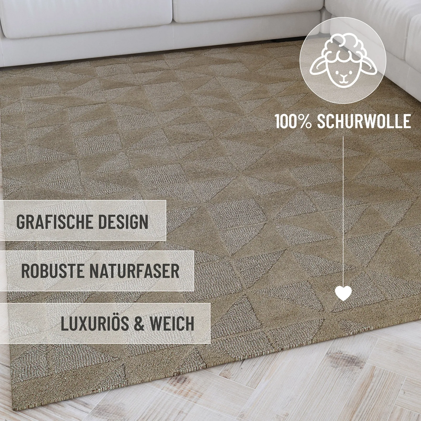 Kurzflor Teppich Rund Sand Beige aus Schurwolle "Hamptons THIRTYSEVEN" WECONhome