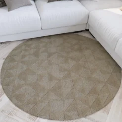 Kurzflor Teppich Rund Sand Beige aus Schurwolle