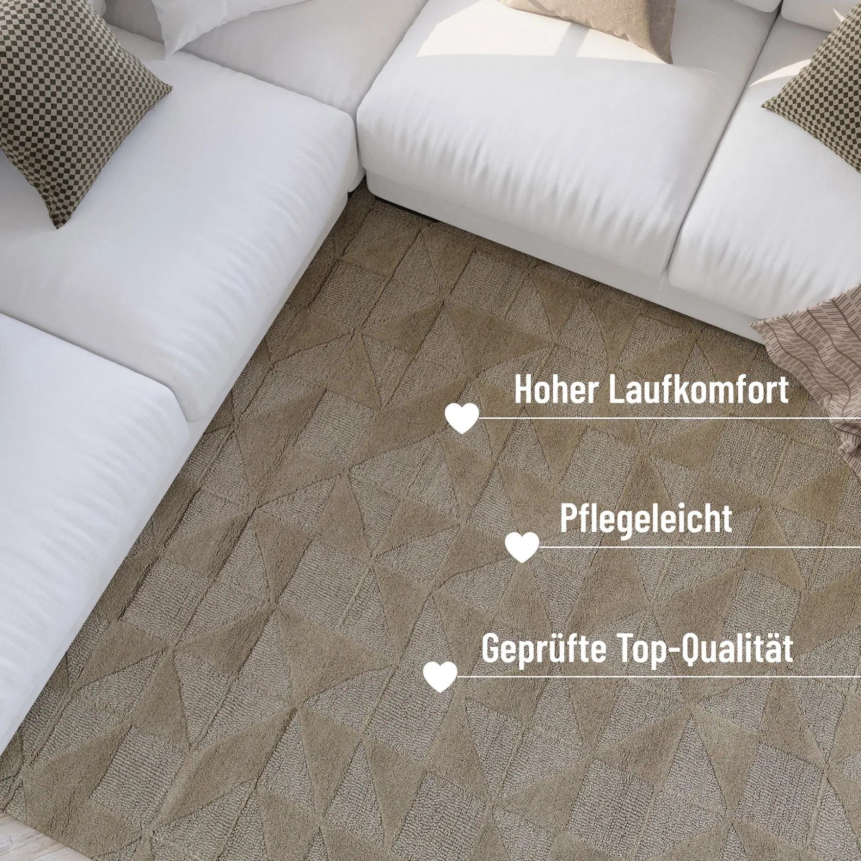 Kurzflor Teppich Rund Sand Beige aus Schurwolle "Hamptons THIRTYSEVEN" WECONhome