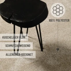 Kurzflorteppich Rund Sand Beige 