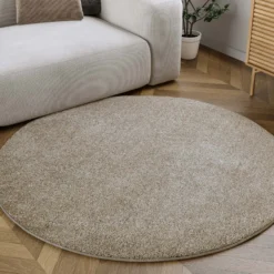 Kurzflorteppich Rund Sand Beige 