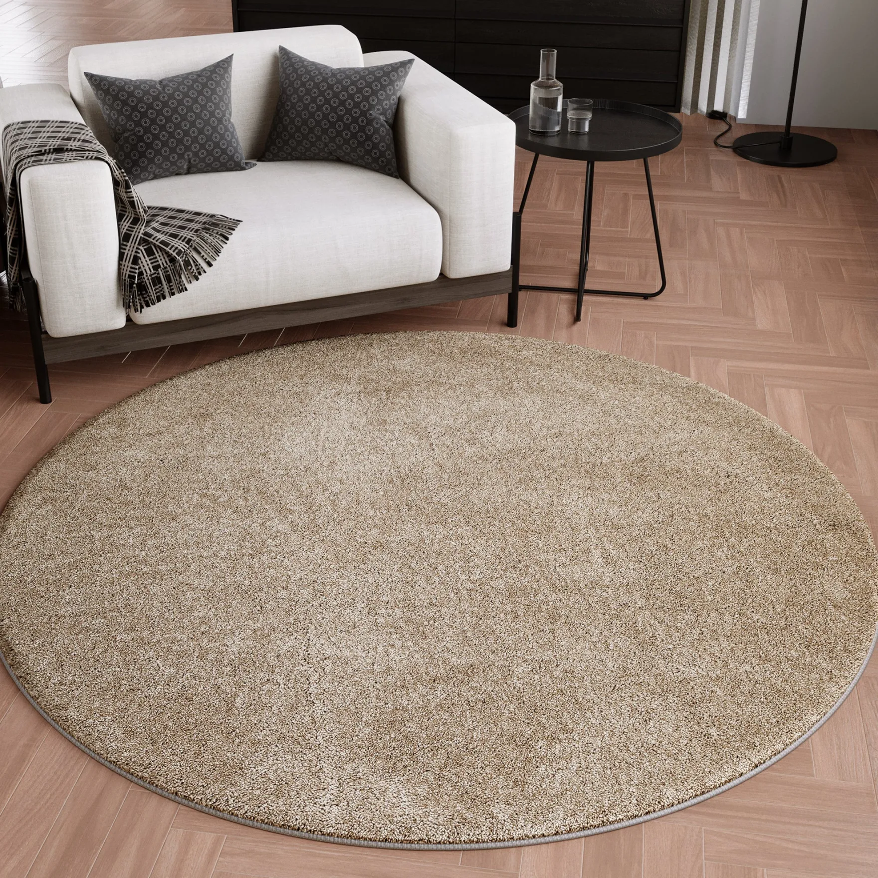 Kurzflorteppich Rund Sand Beige "Wogh" WECONhome