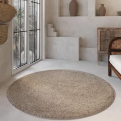 Kurzflorteppich Rund Sand Beige "Nova" WECONhome Basics