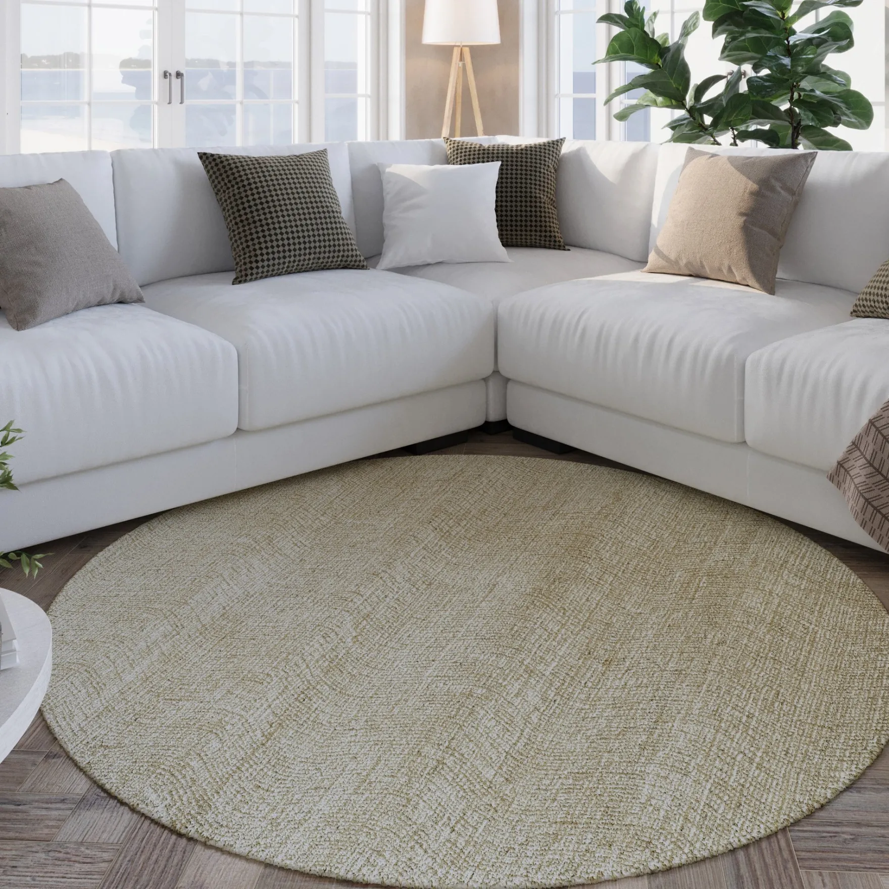 Kurzflor Teppich Rund Sand Beige aus Schurwolle "Hamptons THIRTEEN" WECONhome