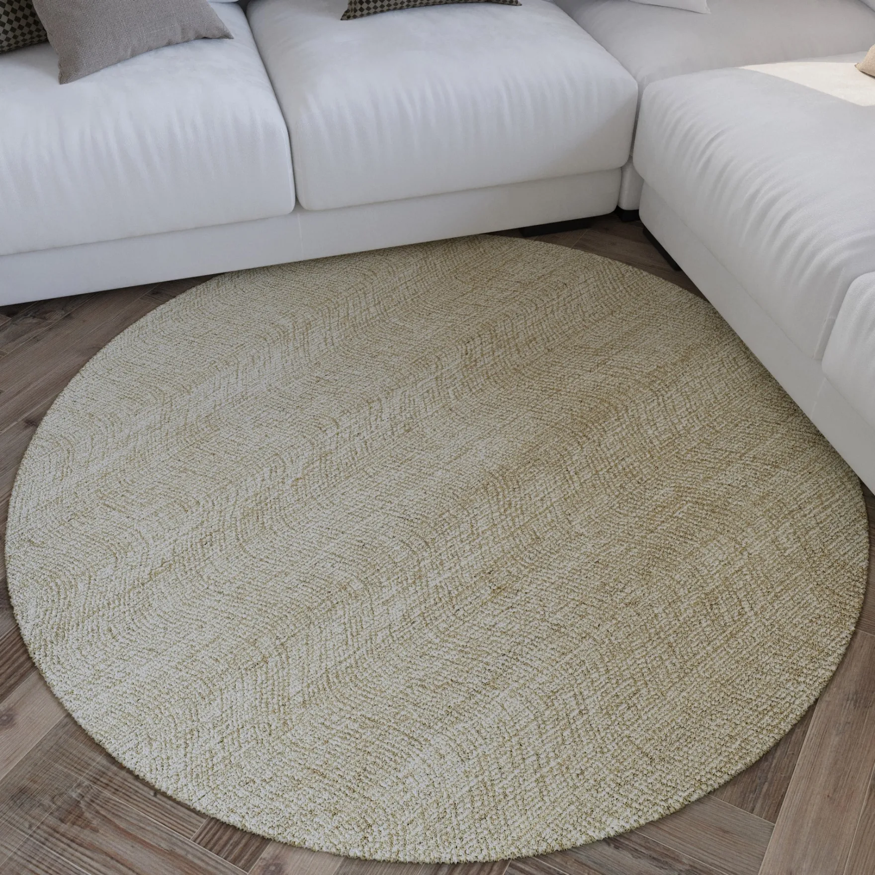Kurzflor Teppich Rund Sand Beige aus Schurwolle "Hamptons THIRTEEN" WECONhome