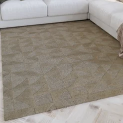 Kurzflor Teppich Sand Beige aus Schurwolle 