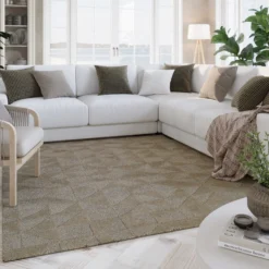 Kurzflor Teppich Sand Beige aus Schurwolle 