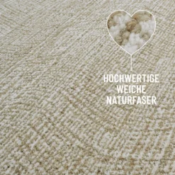 Kurzflor Teppich Sand Beige aus Schurwolle "Hamptons THIRTEEN" WECONhome