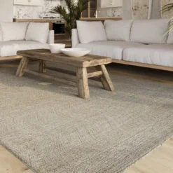 Kurzflor Teppich Sand Beige aus Schurwolle