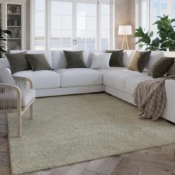 Kurzflor Teppich Sand Beige aus Schurwolle