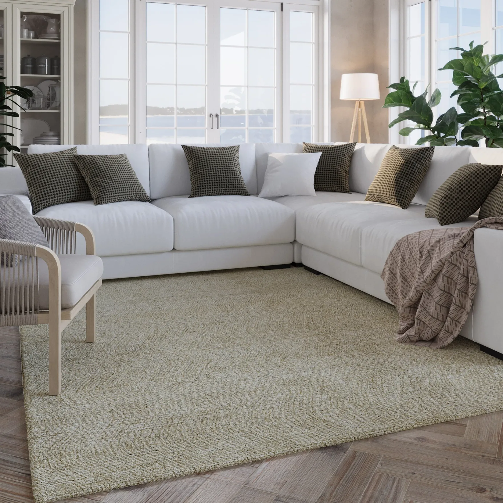 Kurzflor Teppich Sand Beige aus Schurwolle "Hamptons THIRTEEN" WECONhome
