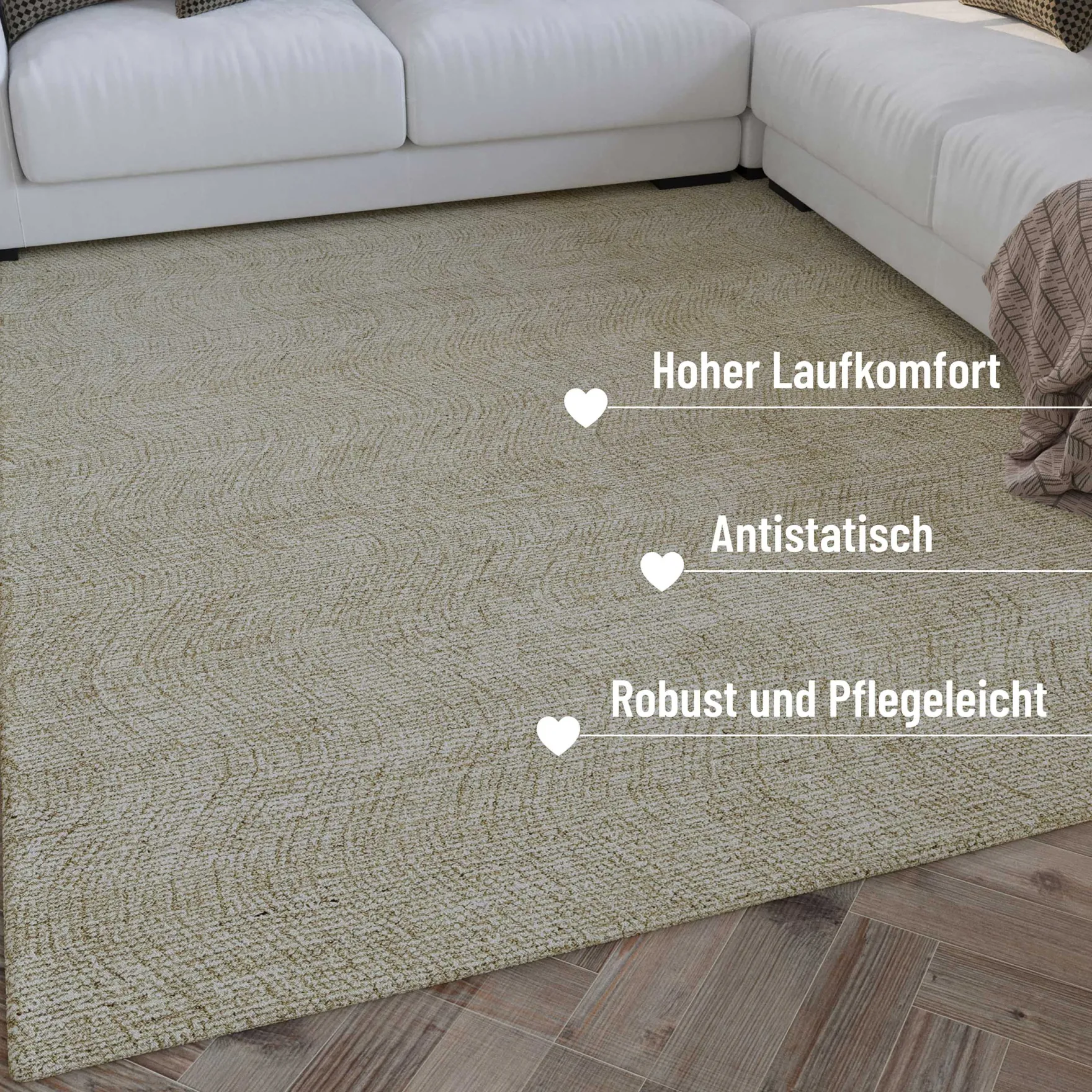 Kurzflor Teppich Sand Beige aus Schurwolle "Hamptons THIRTEEN" WECONhome