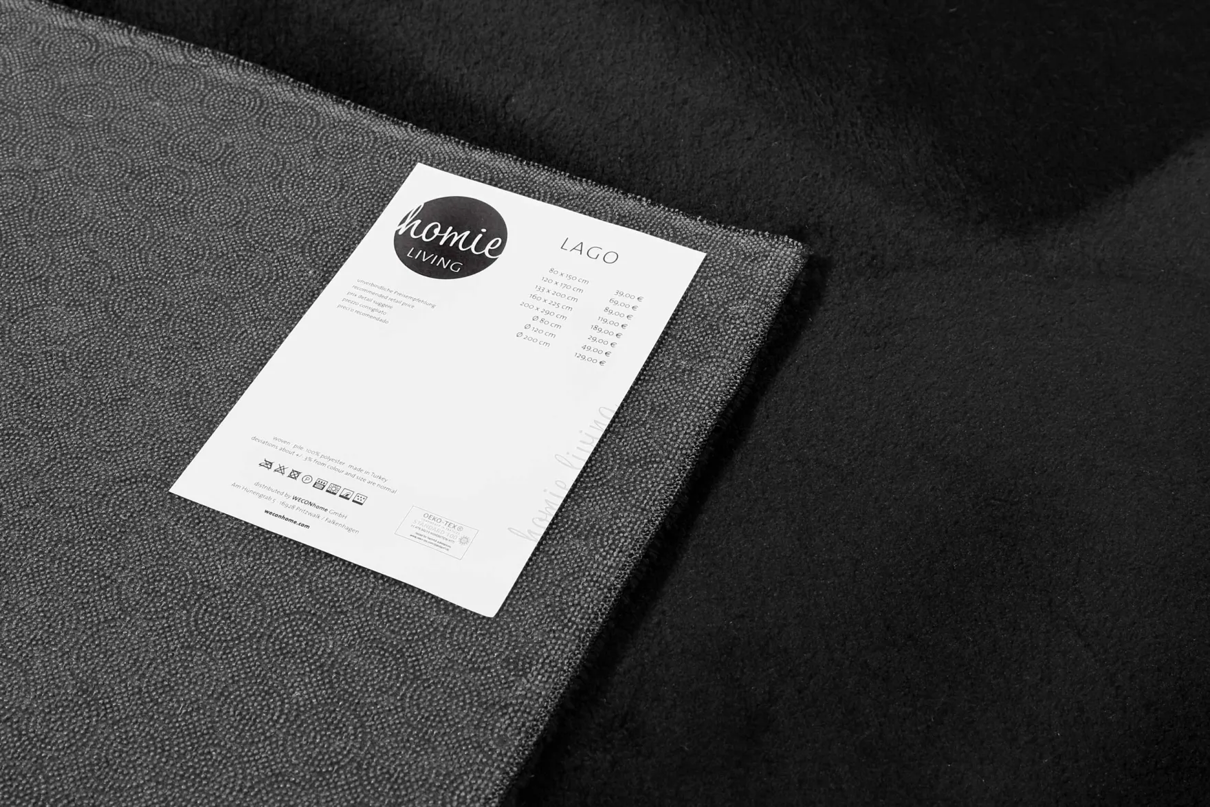 Kurzflor-Teppich Schwarz soft & weich "Lago" Homie Living