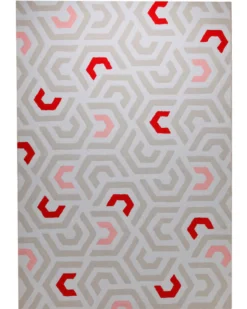 Labyrinth in Sand mit Rot - Hoch-Tief-Handtuft 160 x 230 cm