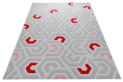 Labyrinth in Sand mit Rot - Hoch-Tief-Handtuft 160 x 230 cm