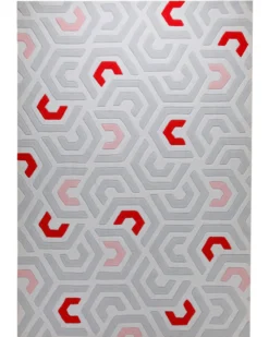 Labyrinth in Sand mit Rot - Hoch-Tief-Handtuft 160 x 230 cm