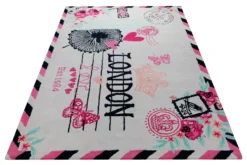 London-Postkarte in Pink - Handtuft Wolle 160 x 230 cm