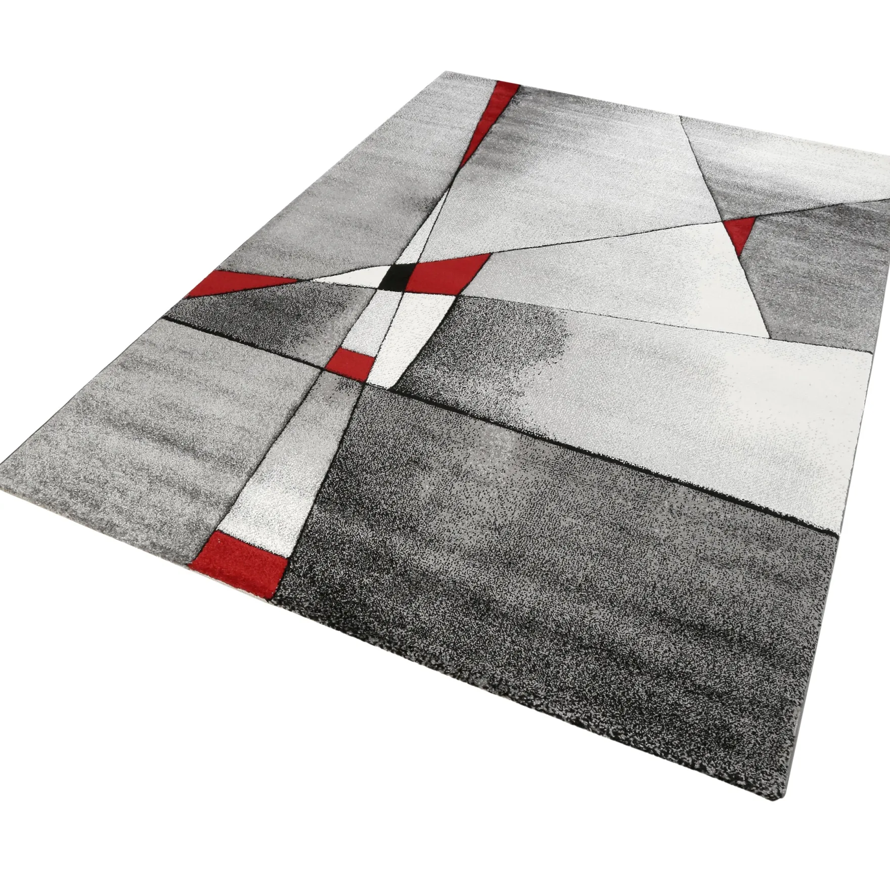 Moderner Webteppich – Robustes & Pflegeleichtes Design - Farbe: Grau Rot